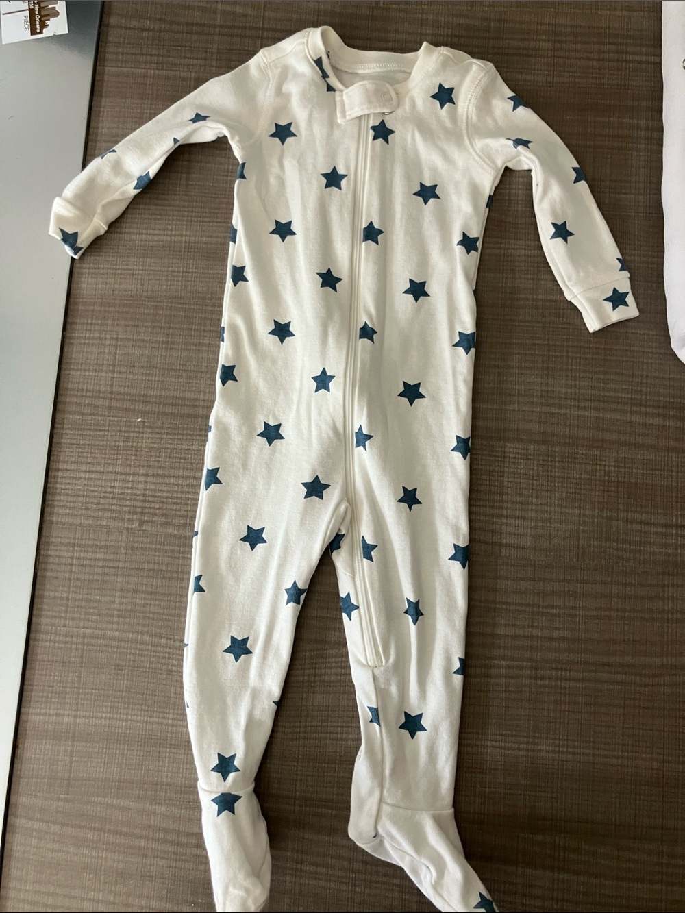 Primary White Footed One-Piece Pajama with Navy Stars